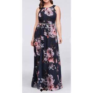 Ignite Evening Women's Plus Floral Maxi Dress  Beaded Belt Size 18W